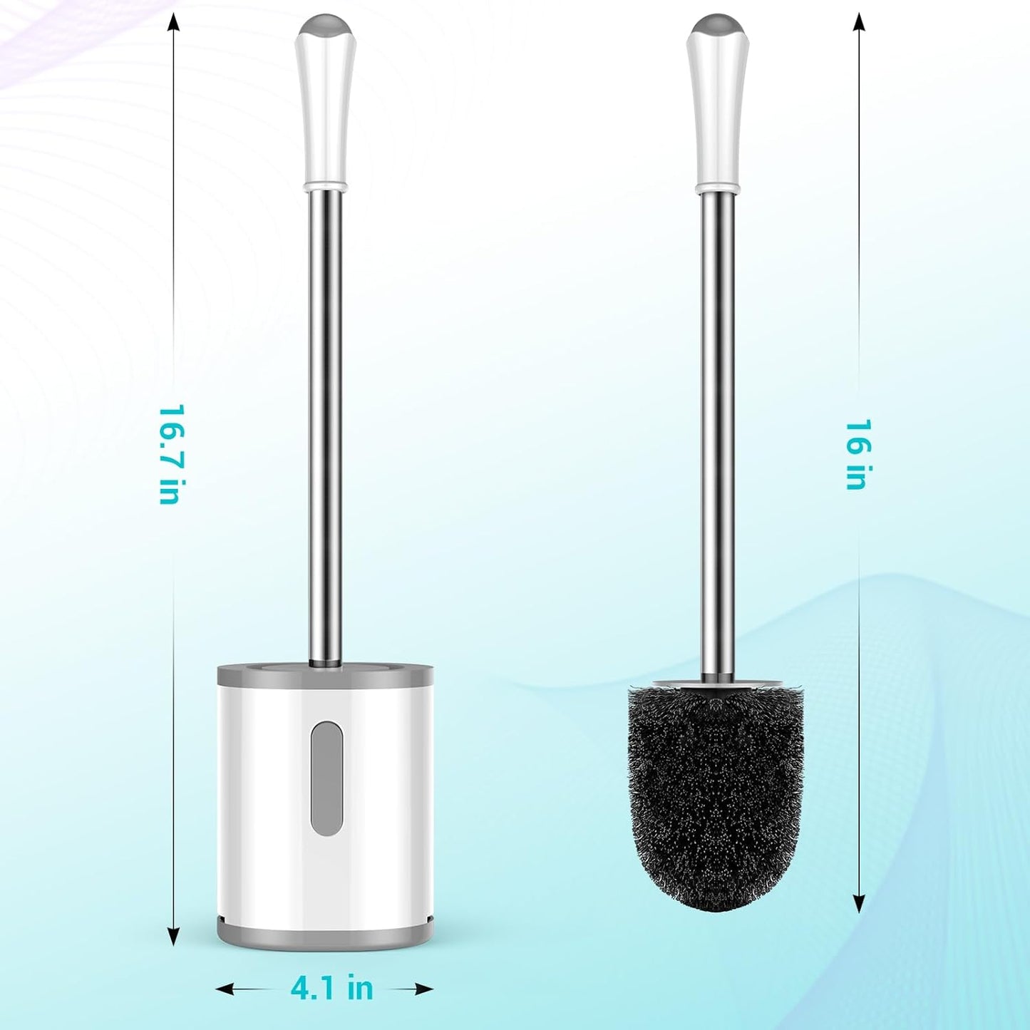 Toilet Brush and Holder Set, 2 Pack with Stainless Steel Handle Toilet Bowl Brush, Compact Toilet Scrubber Brush for Deep Cleaning Bathroom Restroom, Easy to Assemble White & Gray