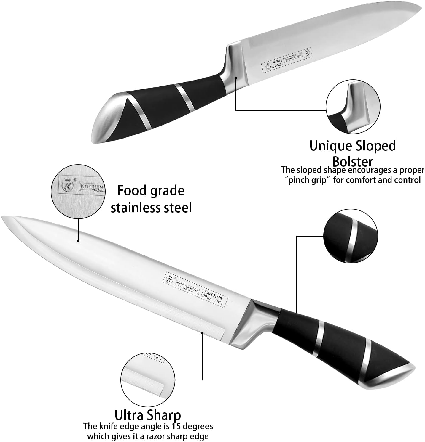 Kitchen Knife Set, Retrosohoo 9-Pieces Black Sharp Non-Stick Coated Chef Knives Block Set,Stainless Steel Knife Set for Kitchen with Sharpener for Cutting Slicing Dicing Chopping (Black)