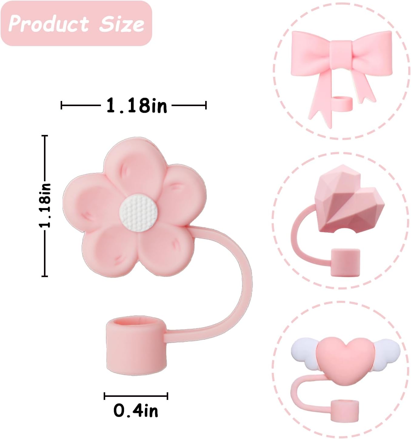 4 Pcs 0.4in Straw Cover for Stanley Cup, Silicone Straw Topper Set for 30&40oz Stanley Tumble, Fit for 10mm/0.4in Straws (Pink)