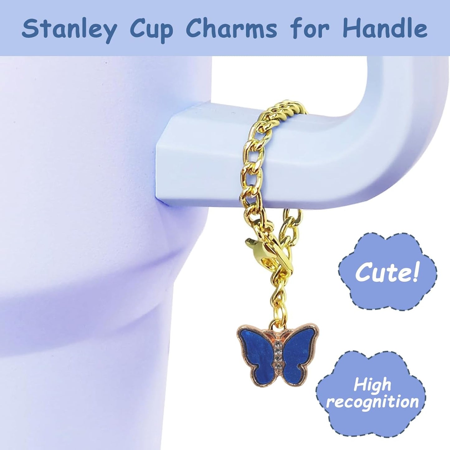 Stanley Cup Accessories Set,Including 2 Pcs 0.4in Straw Cover, 1 Silicone Spill-Proof Stopper Set of 3, 1 Cute Butterfly Handle Charm, 1 Silicone Boot Fits Stanley 40&30 Oz Tumbler (Stargaze)