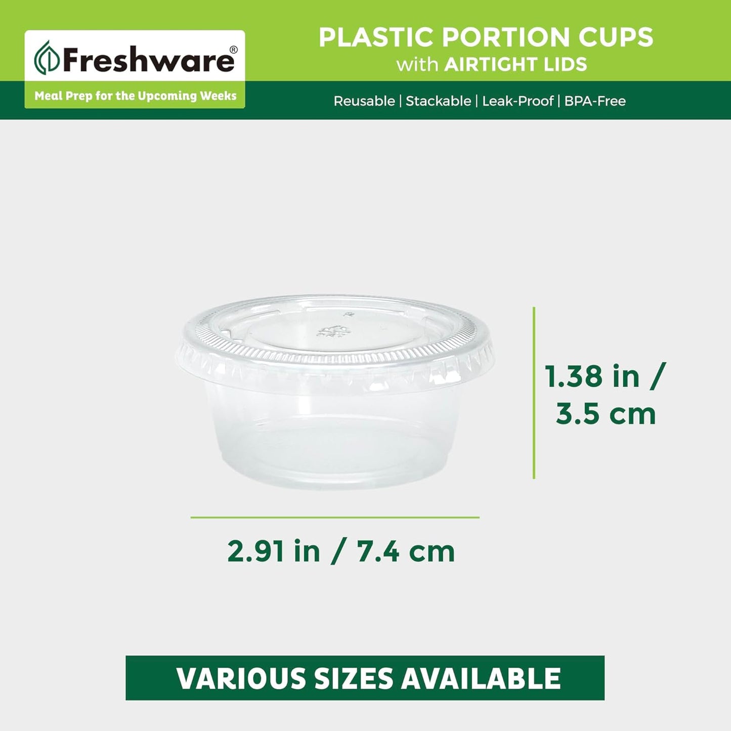 Freshware Plastic Portion Cups with Lids [3.25 Ounce, 200 Sets] Disposable Plastic Cups for Meal Prep, Salad Dressing, Jellos Shot Cups, Souffle Cups, Condiment and Dipping Sauce Cups