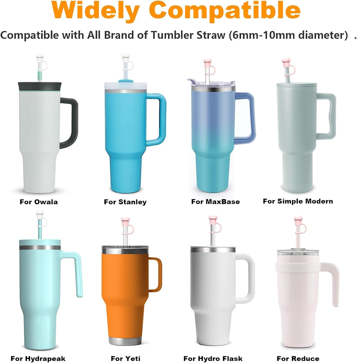 Adjustable Straw Cover for Stanley, Simple Modern, Owala, Yeti, Hydro Flask, Reduce, Hydrapeak, Meoky, MaxBase, Beast, Marrs, Suitable for All Brand of 6mm-10mm Diameter Straw, Dishwasher safe
