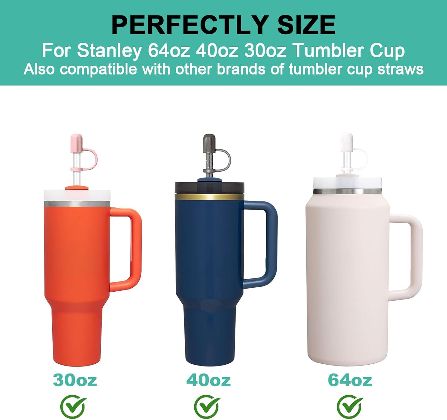 6 PCS Replacement Straws with Cover Spill Toppers for Stanley Cup 40 oz 30 oz Tumbler, Reusable Drinking Straws with Cover Cap and Cleaning Brush for Stanley Cup Accessorie, BPA Free, Dishwasher Safe