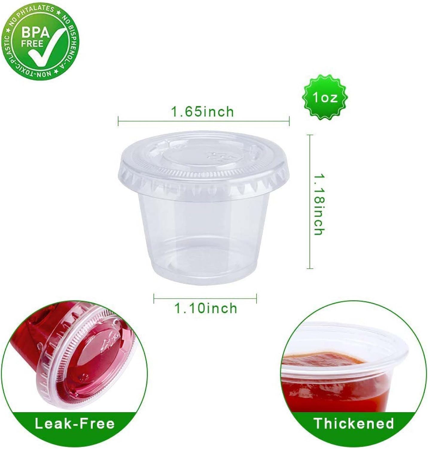 TashiBox 200 Sets - 1 Ounce Jello Shot Cups with Lids, Plastic Souffle Portion Cups with Lids, Clear