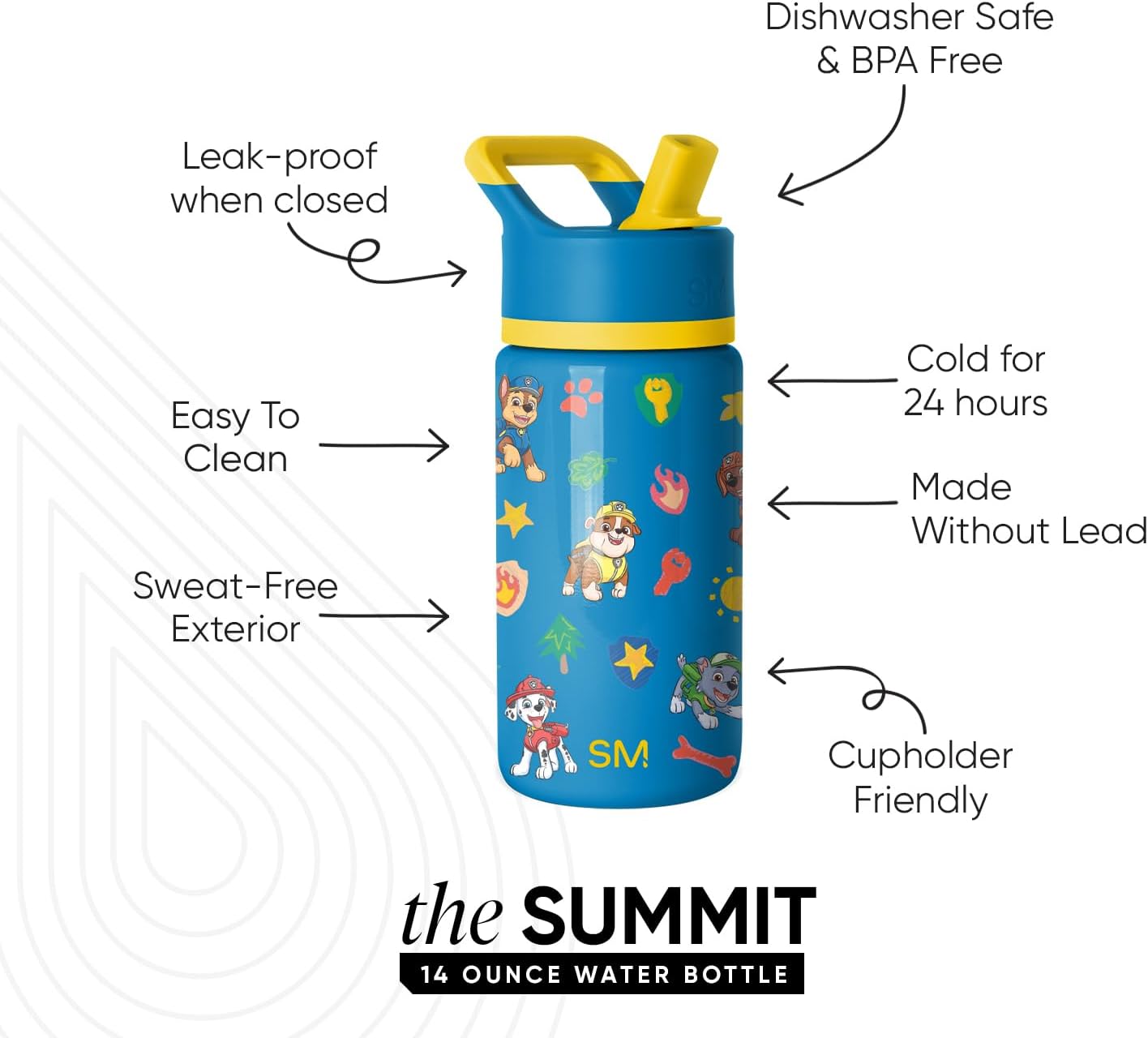 Simple Modern Kids Summit Water Bottle with Straw Lid | Paw Patrol 14oz Stainless Steel Cup Insulated Tumbler for Toddlers, School | Outdoor Adventures