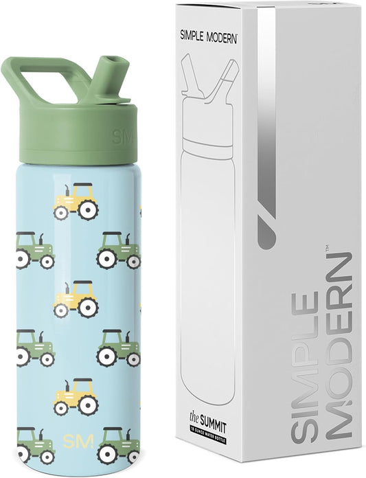 Simple Modern Kids Summit Water Bottle with Straw Lid | 18oz Stainless Steel Cup Insulated Tumbler for Toddlers, School | Tractor Fun