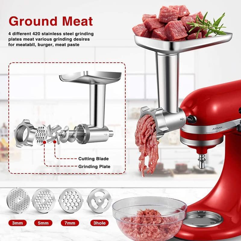 Metal Meat Grinder Attachment for Kitchen Aid Stand Mixer, Sausage Stuffer, Burger Press Maker, Food Processor Accessories for KA machine