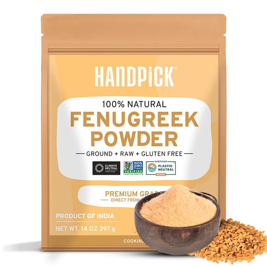 Fenugreek Powder (397g/14oz) Non GMO, Gluten Free, 100% Raw Methi Seeds, Sourced from India, For Cooking, Packed in Resealable Ziplock Pouch