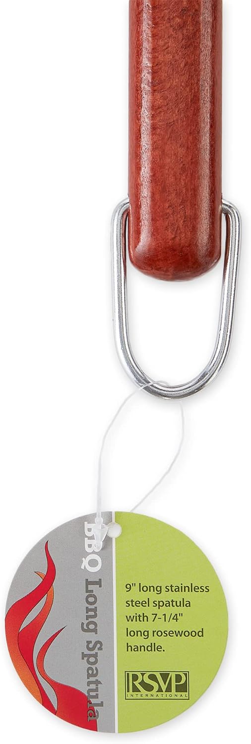 RSVP International Endurance (BQ-FLP) BBQ Long Spatula Flipper, 16.25" | Flip Burgers & Other Food w/ Long Handle that Keeps Hands Safe from Fire | Made from Stainless Steel & Rosewood