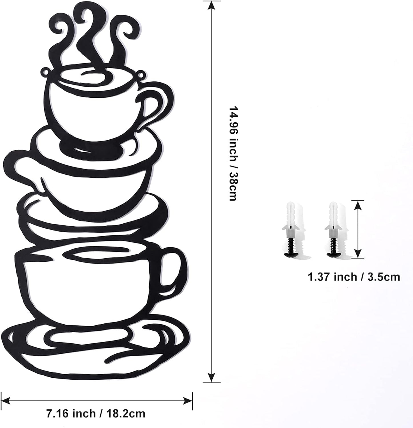 Coffee Cup Metal Wall Art, Farmhouse Kitchen Restaurant Decor Coffee Bar Sign, Black