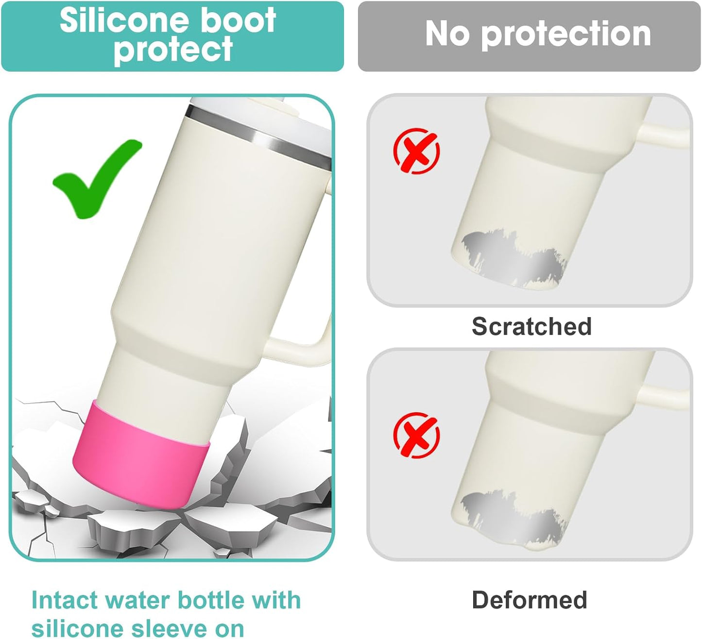 Upgrade 2PCS Protective Silicone Boot Bumper for Stanley Quencher Adventure 40oz 30oz IceFlow 20oz 30oz Tumbler, Water Bottle Bottom Sleeve Cover Accessories for Stanley Mug Cup(Rose)