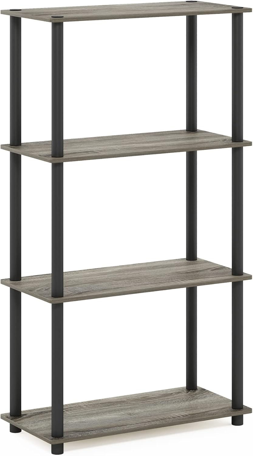 Furinno (99557GYW/BK) Turn-N-Tube 4-Tier Multipurpose Shelf Display Rack - French Oak Grey/Black