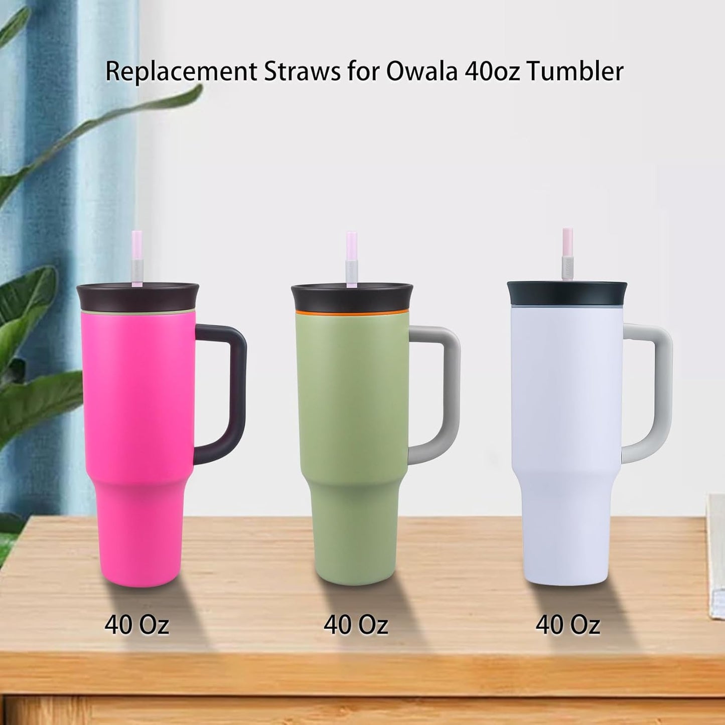 Replacement Straws for Owala 40oz Tumbler, with 1 Brush,6 Pack (light red)