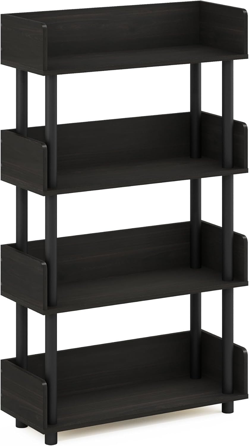 Furinno TURN-N-TUBE 4-Tier Display Shelf, Storage Shelves, Book Shelf, Open Shelves with Rounded Corner Top Edges, for Organization and Storage, Living Room, Home Office, Espresso