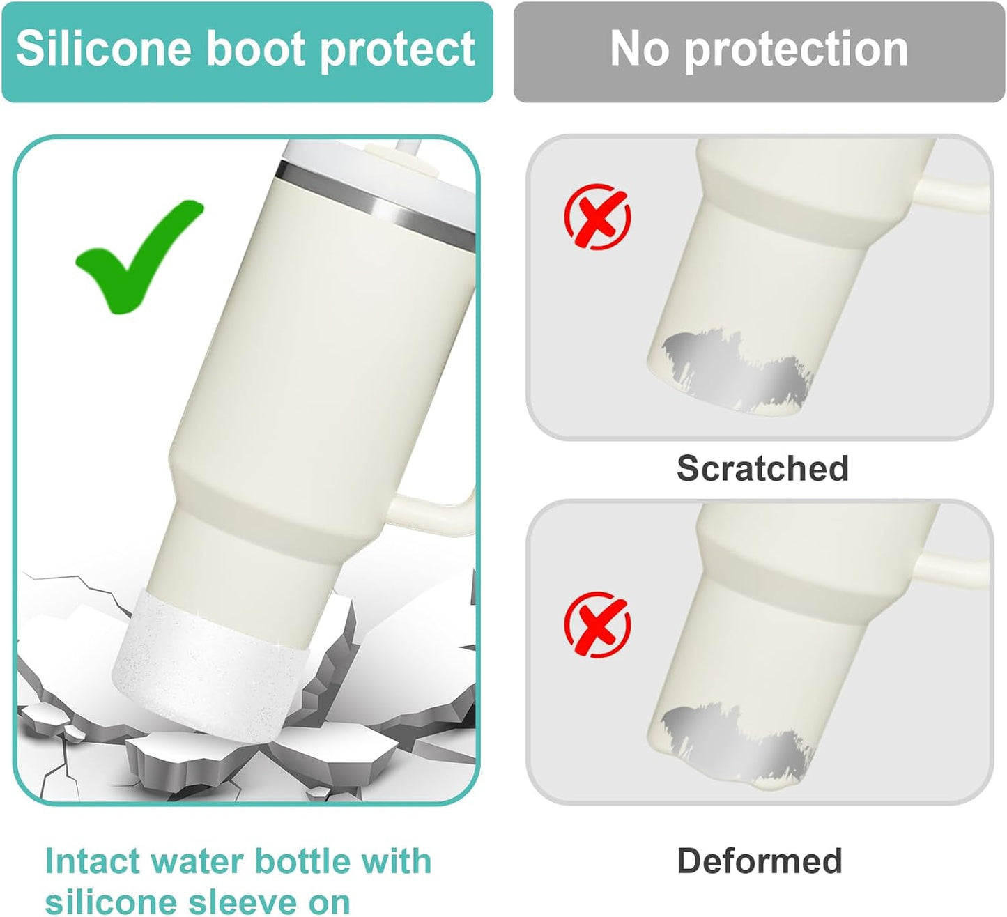 Upgrade 2PCS Protective Silicone Boot Bumper for Stanley Quencher Adventure 40oz 30oz IceFlow 20oz 30oz Tumbler, Water Bottle Bottom Sleeve Cover Accessories for Stanley Mug Cup(Glitter Silver)