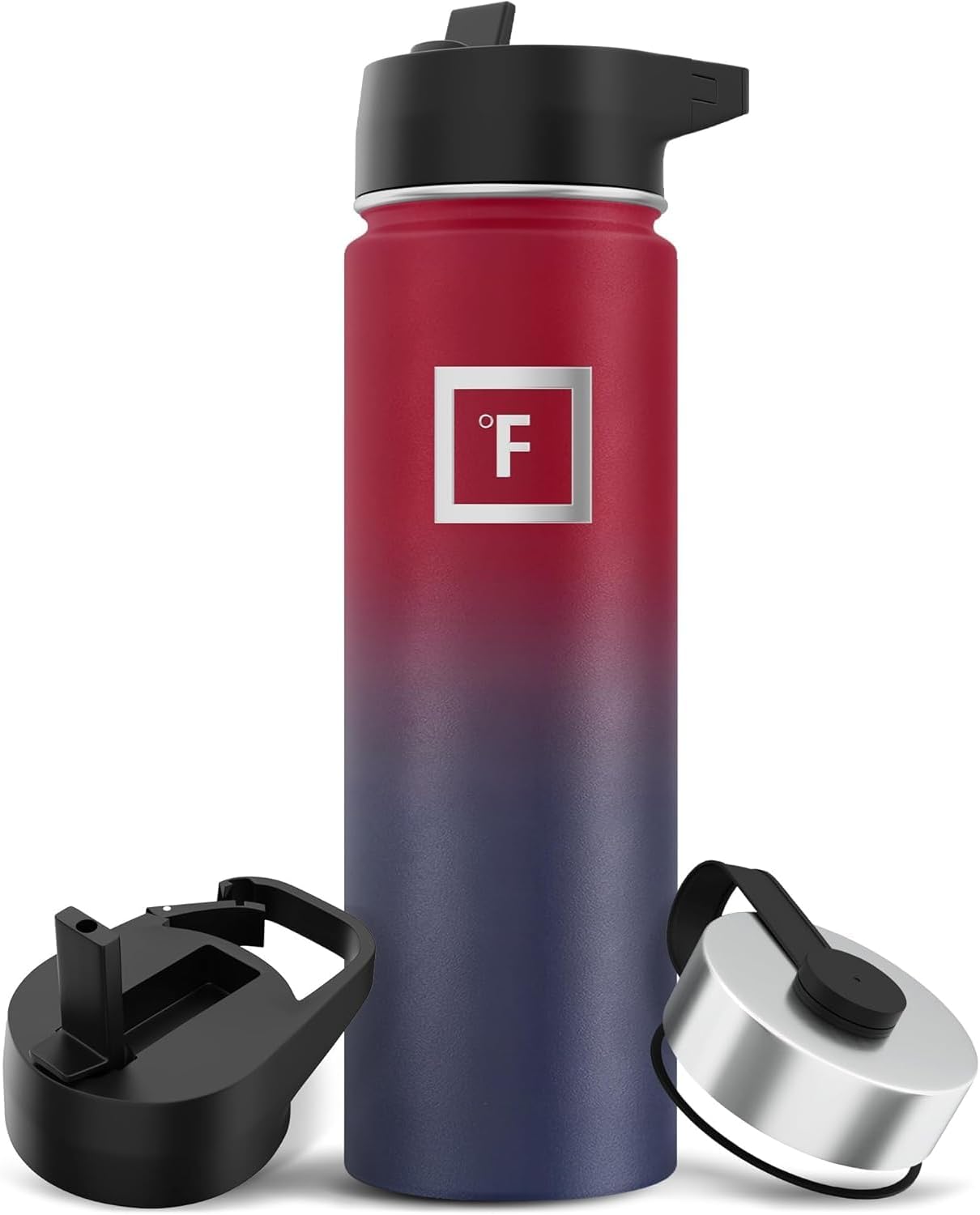 IRON °FLASK Camping & Hiking Hydration Flask with Straw, Wide Mouth Insulated Stainless Steel Sports Water Bottle - 22 oz Dark Rainbow