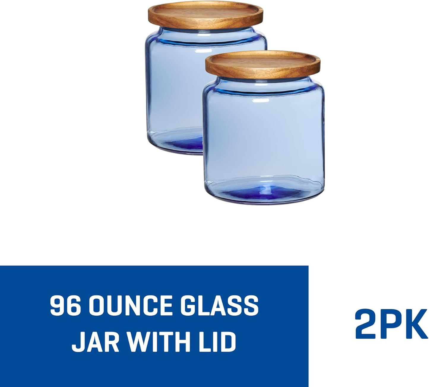 Anchor Hocking Coastal Blue Montana Jar set with lids (2-piece, 96-ounces, acacia wood lid)