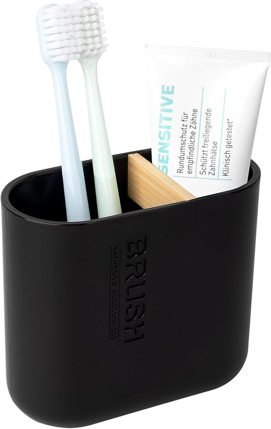 Toothbrush Holders Bamboo Electric Toothbrush Holder Bathroom Storage Organizer Countertop for Toothpaste, Floss, Razor, Black