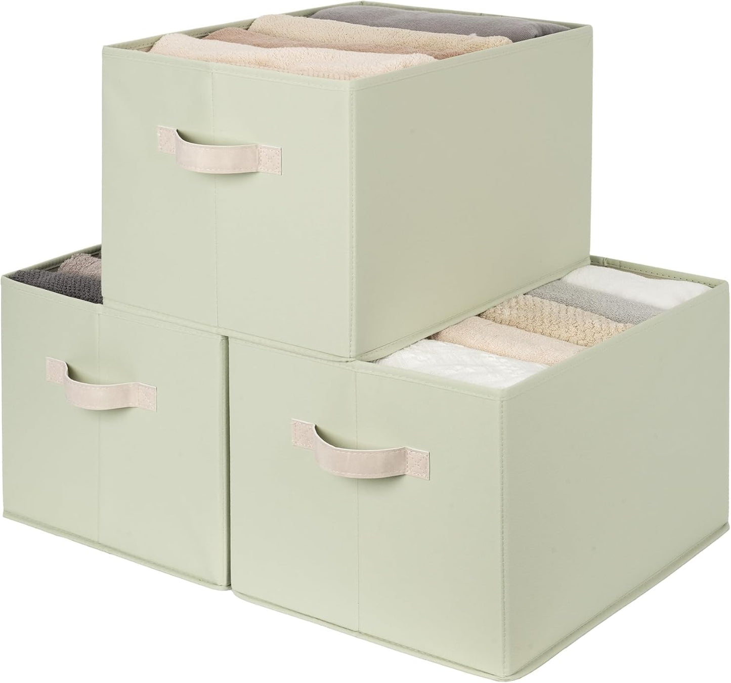 StorageWorks Storage Baskets for Shelves, Foldable Fabric Closet Storage Bins with Handles, Fabric Storage Bins Clothes Organizer, Light Green, 3-Pack, Extra Large