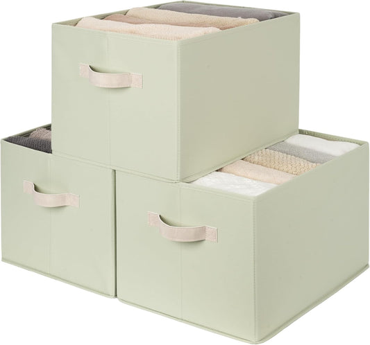 StorageWorks Storage Baskets for Shelves, Foldable Fabric Closet Storage Bins with Handles, Fabric Storage Bins Clothes Organizer, Light Green, 3-Pack, Extra Large