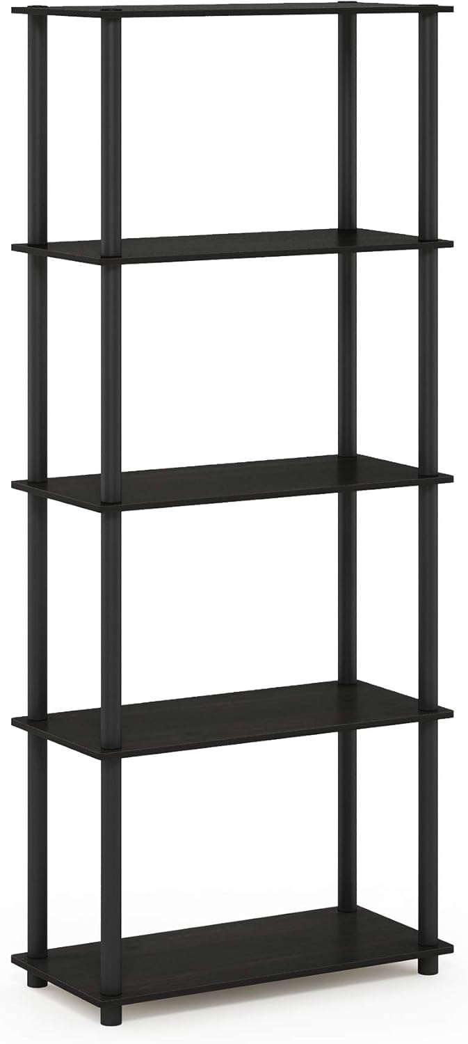 Furinno TURN-N-TUBE Storage Shelves, 5-Tier Book Shelf, Corner Shelf, Toolless Open Shelves, for Organization and Storage, Living Room, Garage, Home Office, Espresso