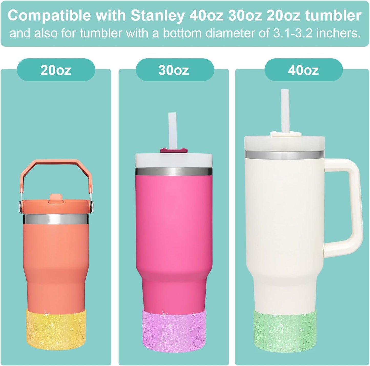 Upgrade 2PCS Protective Silicone Boot Bumper for Stanley Quencher Adventure 40oz 30oz IceFlow 20oz 30oz Tumbler, Water Bottle Bottom Sleeve Cover Accessories for Stanley Mug Cup(Glitter Green)