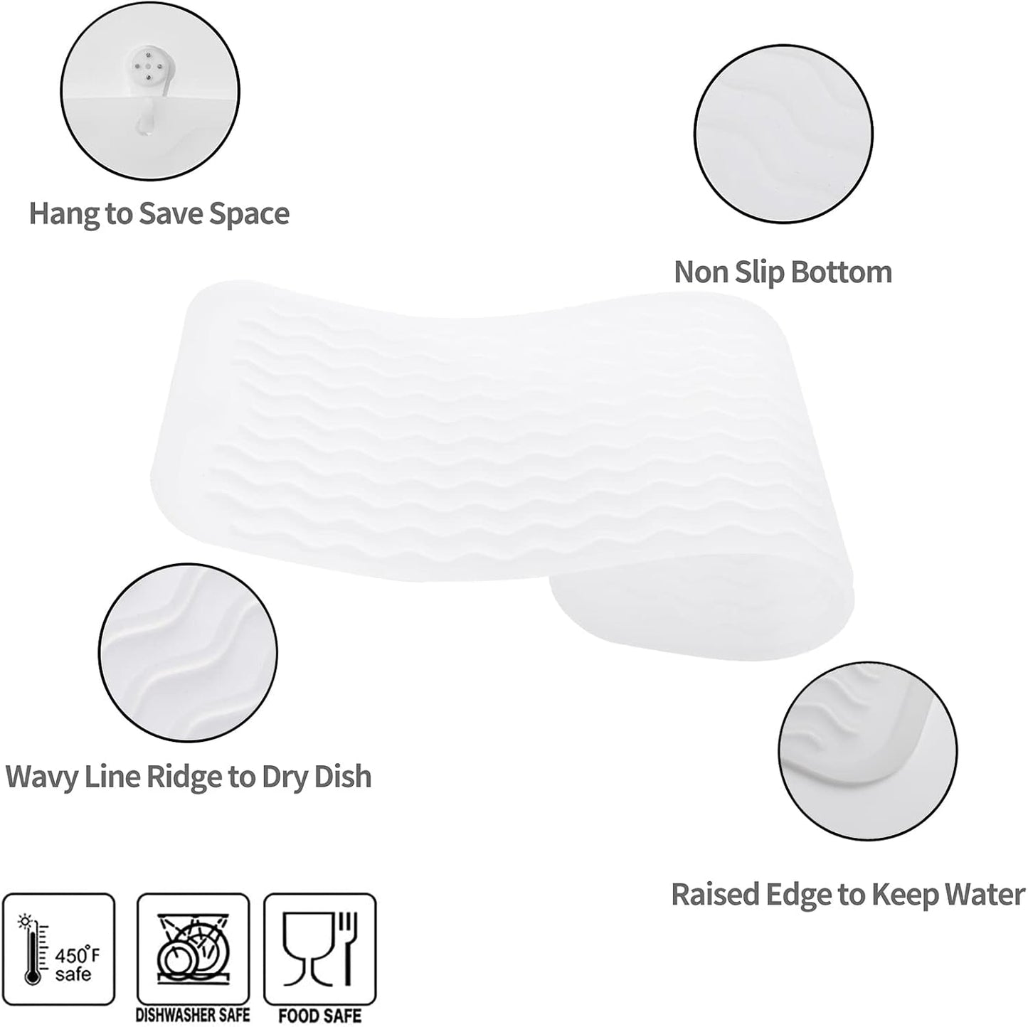 Silicone Dish Drying Mat for Multiple Usage,Easy clean,Eco-friendly,Heat-resistant Silicone Mat for Kitchen Counter,Sink,Bar,Bottle,or Cup Translucent M 17 inches x 6 inches