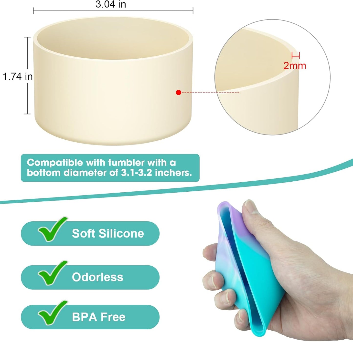 Upgrade 2PCS Protective Silicone Boot Bumper for Stanley Quencher Adventure 40oz 30oz IceFlow 20oz 30oz Tumbler, Water Bottle Bottom Sleeve Cover Accessories for Stanley Mug Cup(Cream)