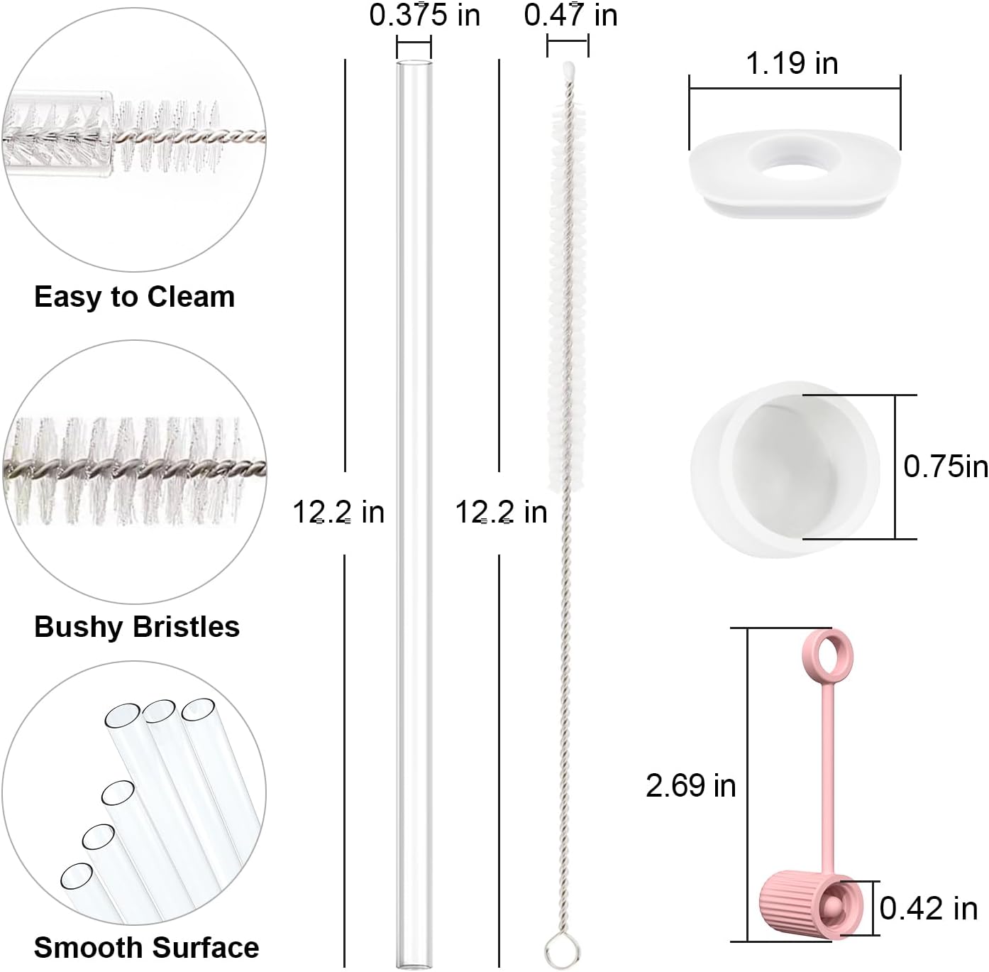 6 PCS Replacement Straws with Cover Spill Toppers for Stanley Cup 40 oz 30 oz Tumbler, Reusable Drinking Straws with Cover Cap and Cleaning Brush for Stanley Cup Accessorie, BPA Free, Dishwasher Safe