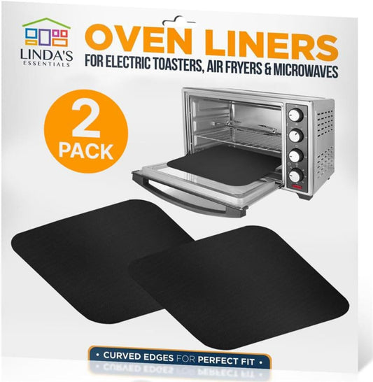 Toaster Oven Liners for Bottom of Oven (2 Pack) Reusable Non-Stick Heat Resistant Toaster Liners, Compatible with Ninja, Cuisinart, Emeril Lagasse & More, Toaster Mat, 12"x12" (Black)