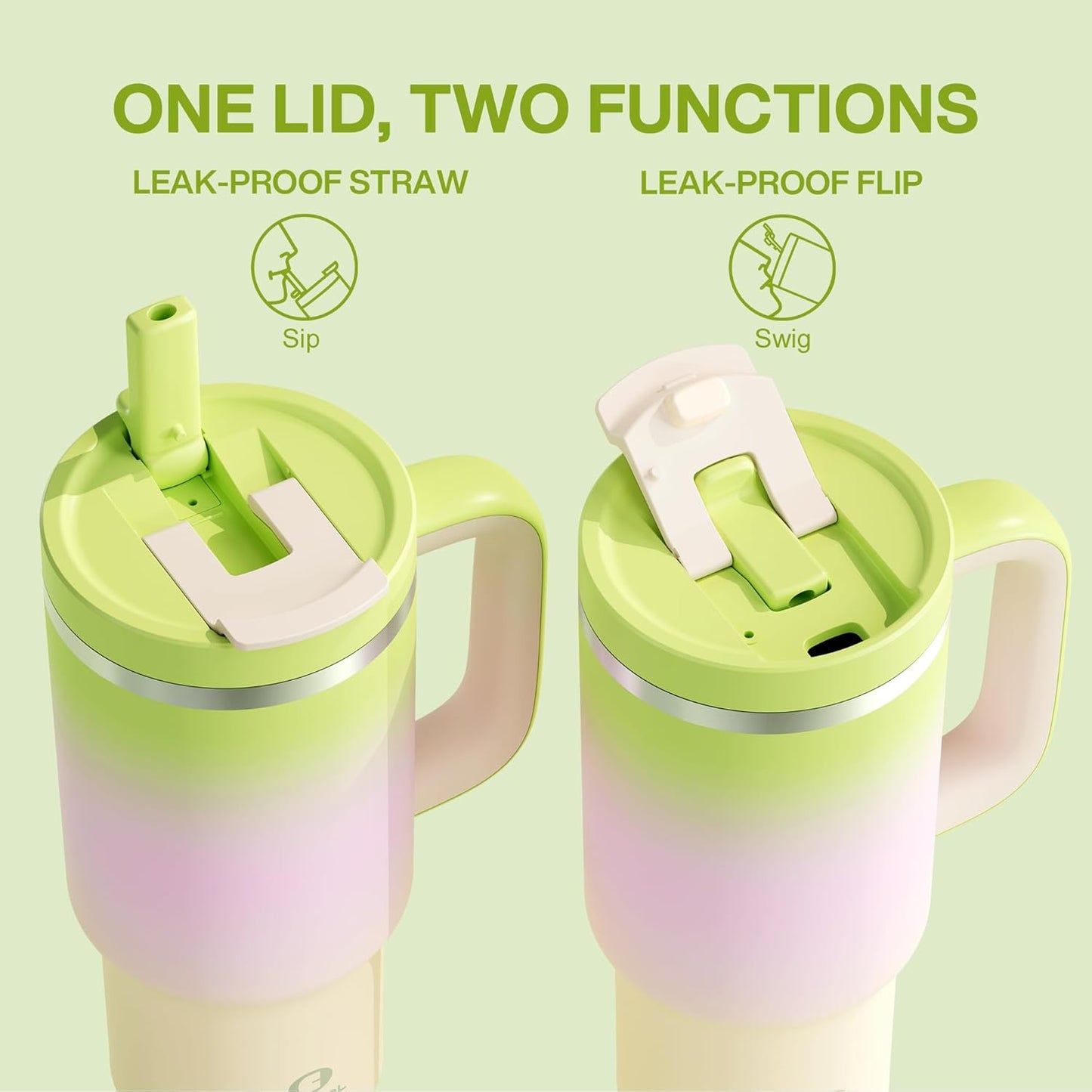 ENCOOL 32 oz Tumbler with Handle and Straw: Stainless Steel Insulated Tumbler Keeps Cold for 24 Hours, Leakproof Travel Cup Fits in Cup Holder and BPA-Free, Morning Dew