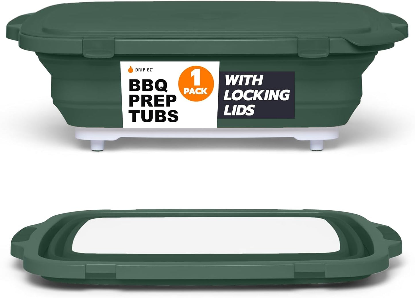 Drip EZ Collapsible BBQ Prep Tub - for Meal Prep Marinating Food Storage - Includes Cutting Board & Locking Lid - (1) XL - Green