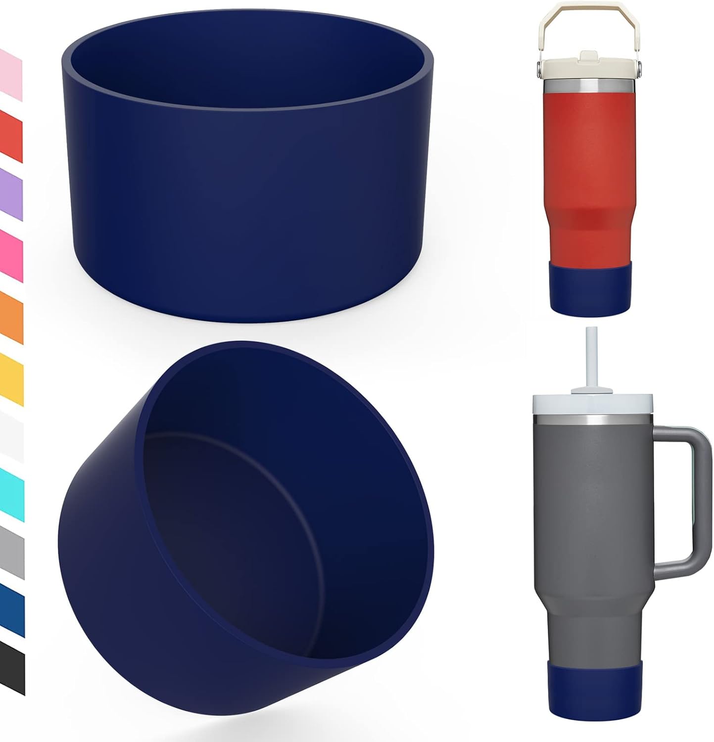 Upgrade 2PCS Protective Silicone Boot Bumper for Stanley Quencher Adventure 40oz 30oz IceFlow 20oz 30oz Tumbler, Water Bottle Bottom Sleeve Cover Accessories for Stanley Mug Cup(Dark Blue)