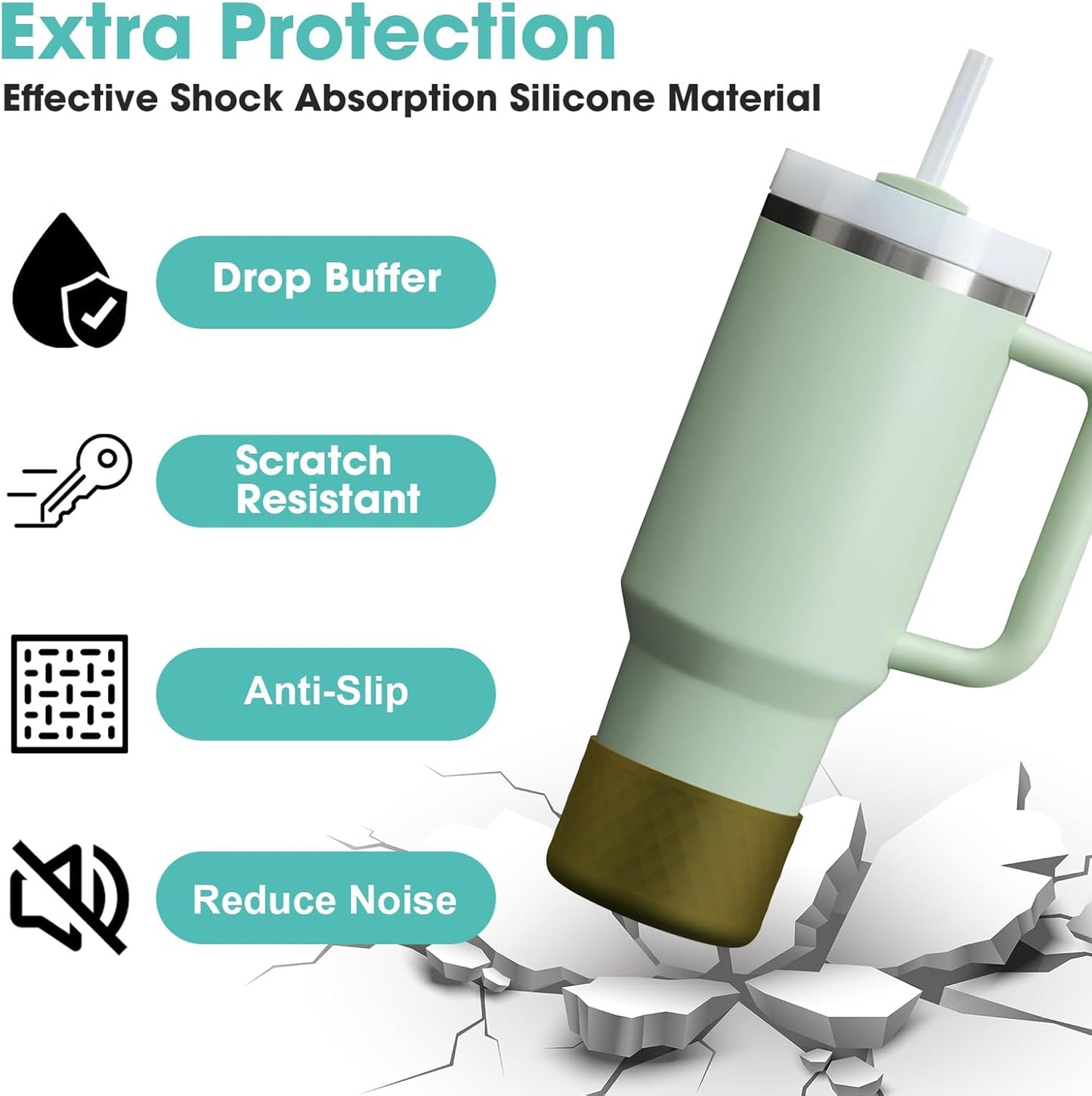 Upgrade 2PCS Protective Silicone Boot Bumper for Stanley Quencher Adventure 40oz 30oz IceFlow 20oz 30oz Tumbler, Water Bottle Bottom Sleeve Cover Accessories for Stanley Mug Cup(Brown Green)