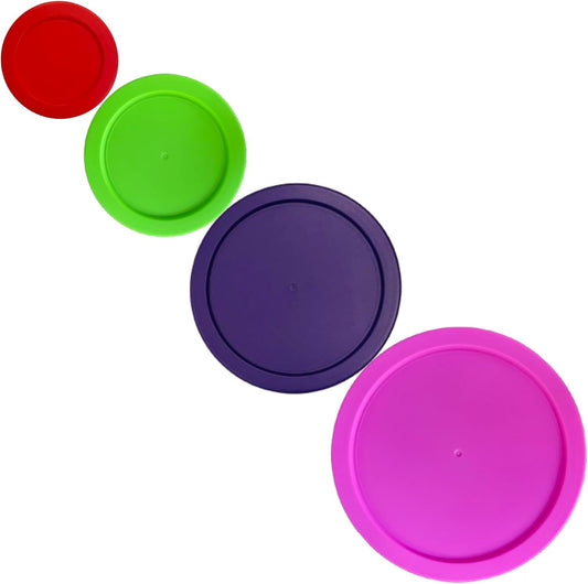 1, 2, 4 & 7 Cup Red, Spring Green, Purple Pink Replacement Lids/Covers for Pyrex, Anchor Hocking & KlareWare Storage Bowls *Lids Only Glass Container Not Included* (4 Pack *One of Each Size*)