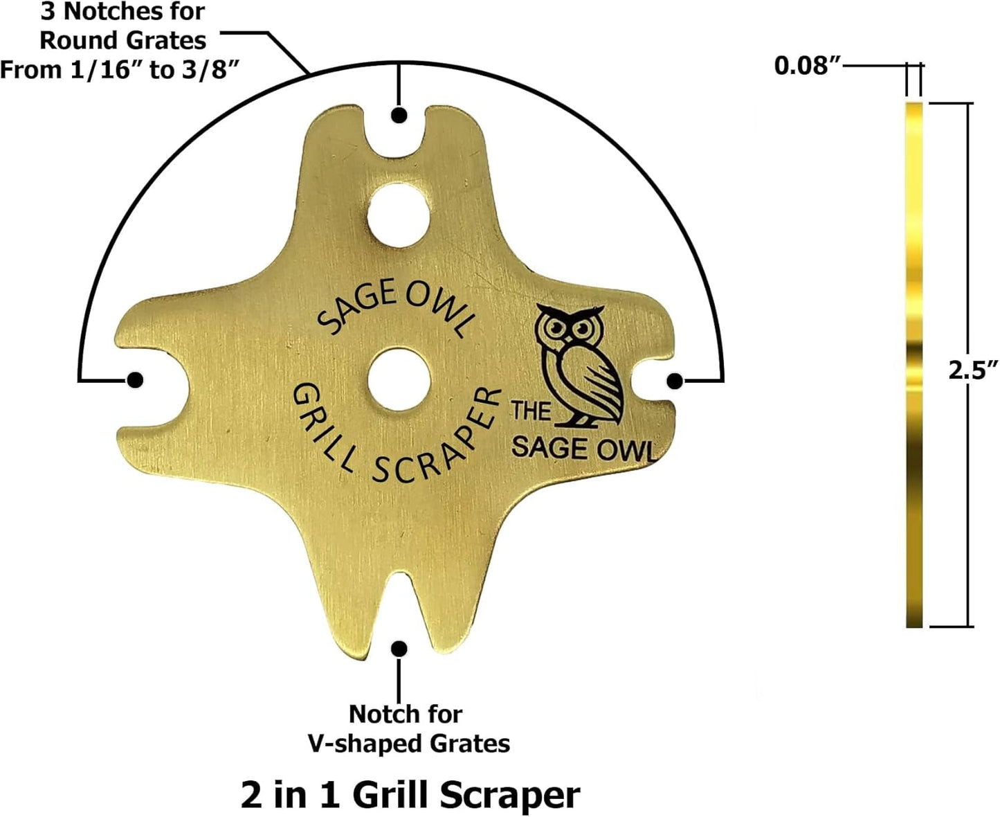 Sage Owl Bristle-Free Brass BBQ Grill Scraper – Safe Grill Cleaner for Outdoor Grills, Porcelain Grates, Smoker Accessories, Cooking Gadgets, and Barbecue Grilling Tools – Small Gifts for Dad