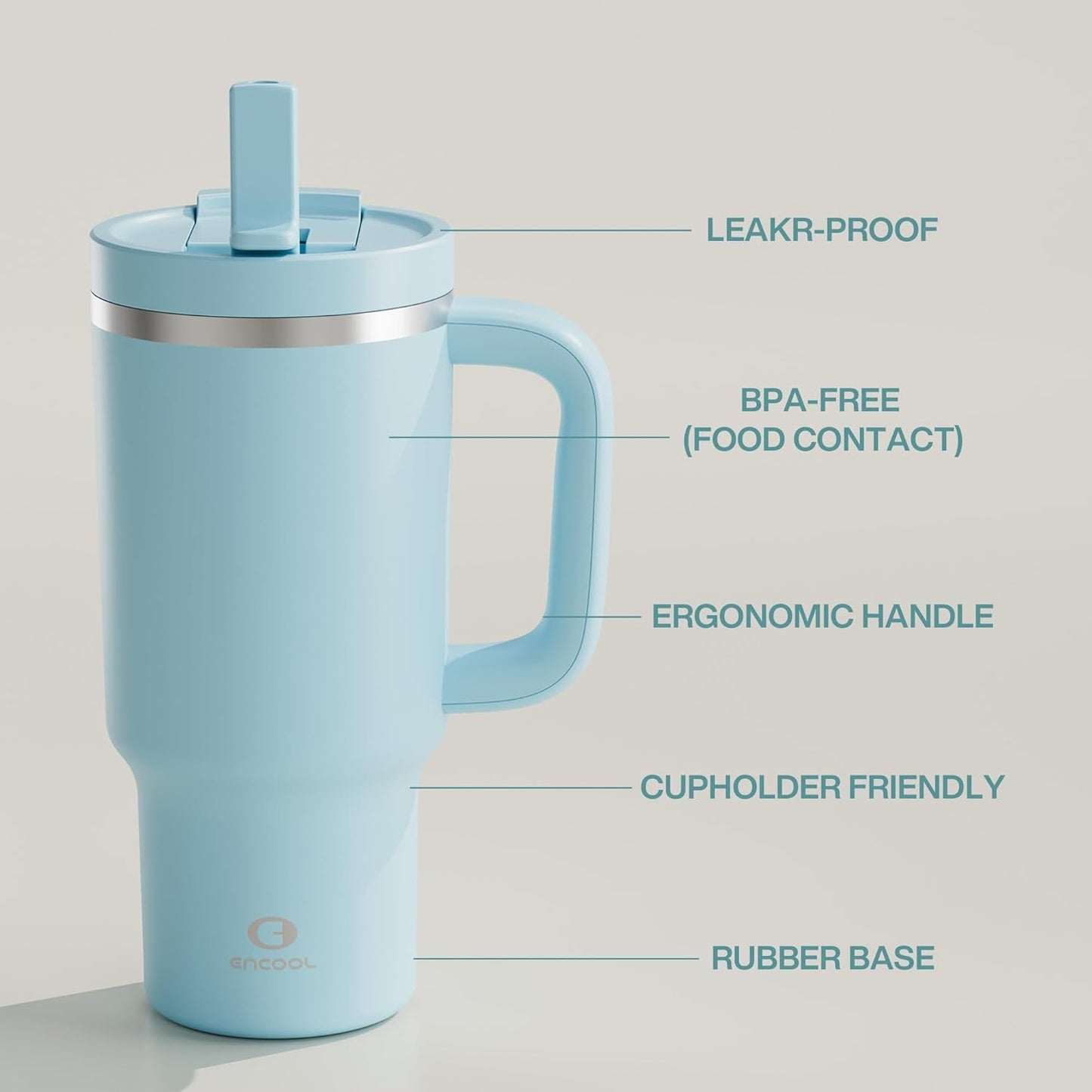 ENCOOL 32 oz Tumbler with Handle and Straw: Stainless Steel Insulated Tumbler Keeps Cold for 24 Hours, Leakproof Travel Cup Fits in Cup Holder and BPA-Free,Pewter Blue