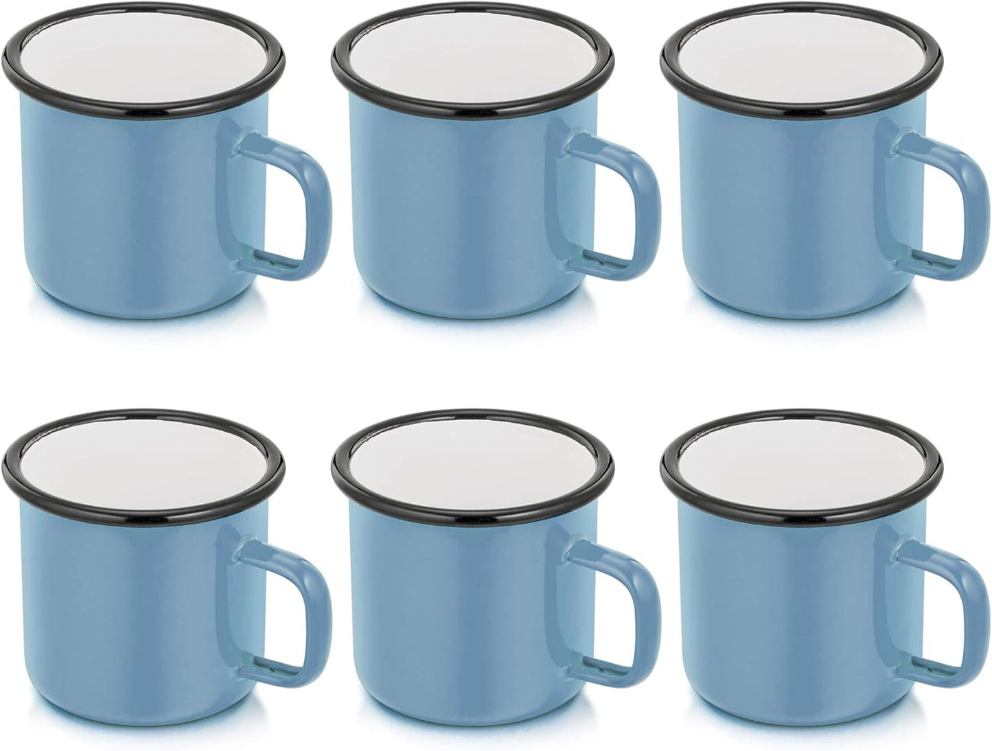 P&P CHEF Enamel Camping Coffee Mug Set of 6, Small Colored Mugs Cups for Family Gathering/Friend Party/Camping/Picnic/Fishing, Lightweight & Portable -12 Ounce, 350ML & Blue