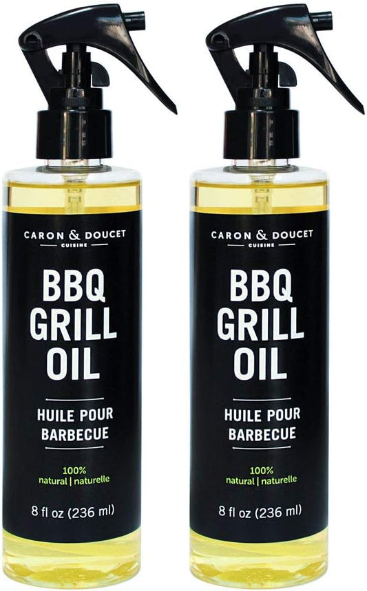 CARON & DOUCET - BBQ Grill Cleaner Oil | 100% Plant-Based & Vegan | Best for Cleaning Barbeque Grills & Grates | Use with Wooden Scrapers, Brushes, Accessories & Tools | Great Gift for Dad! (2X 8oz)