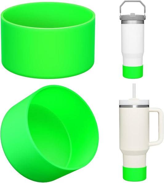 Upgrade 2PCS Protective Silicone Boot Bumper for Stanley Quencher Adventure 40oz 30oz IceFlow 20oz 30oz Tumbler, Water Bottle Bottom Sleeve Cover Accessories for Stanley Mug Cup(Bright Green)