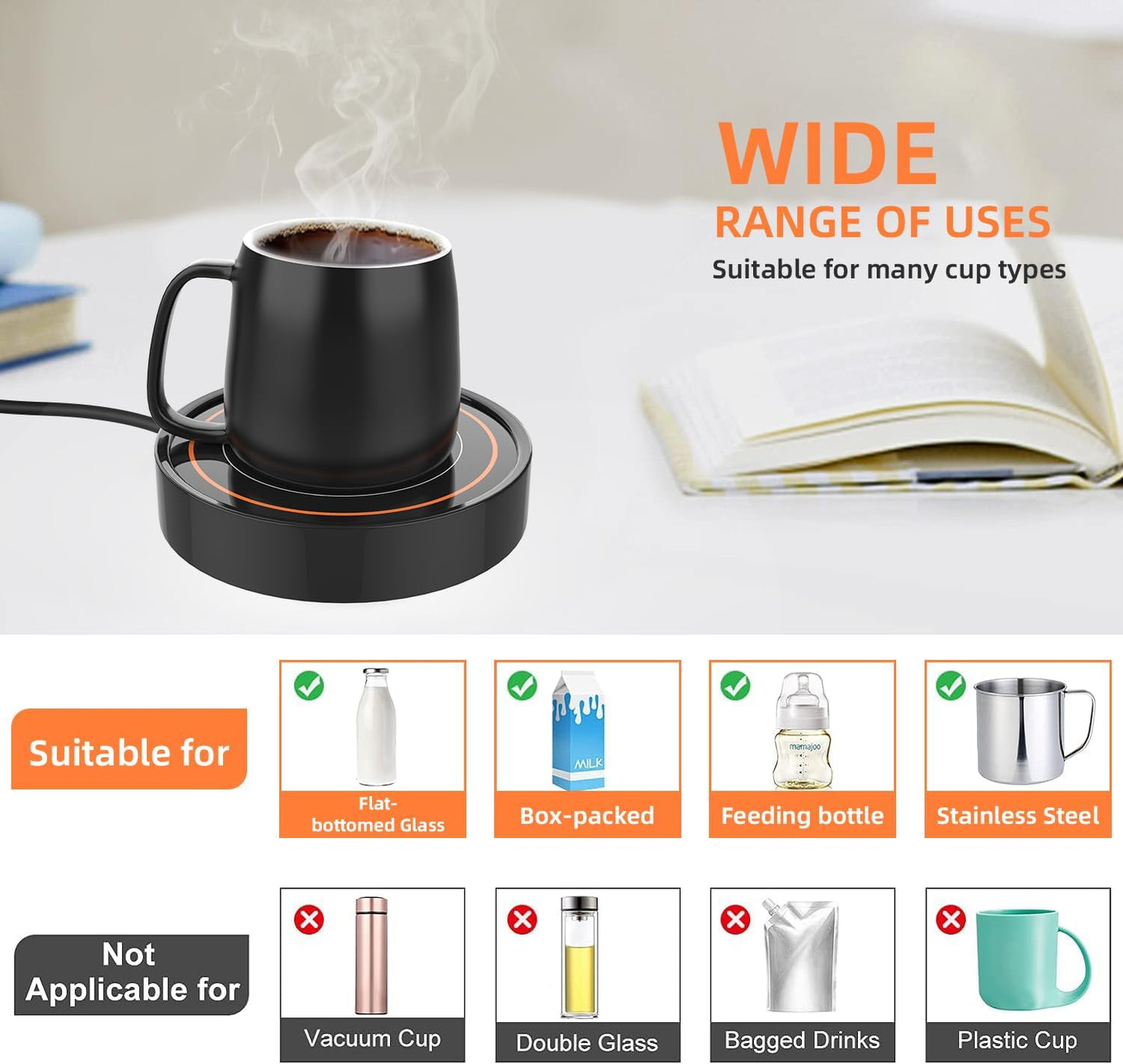 Coffee Mug Warmer for Desk,Heating Plate Electric Cup Warmers for Men Women Adult (D + Orange Light)