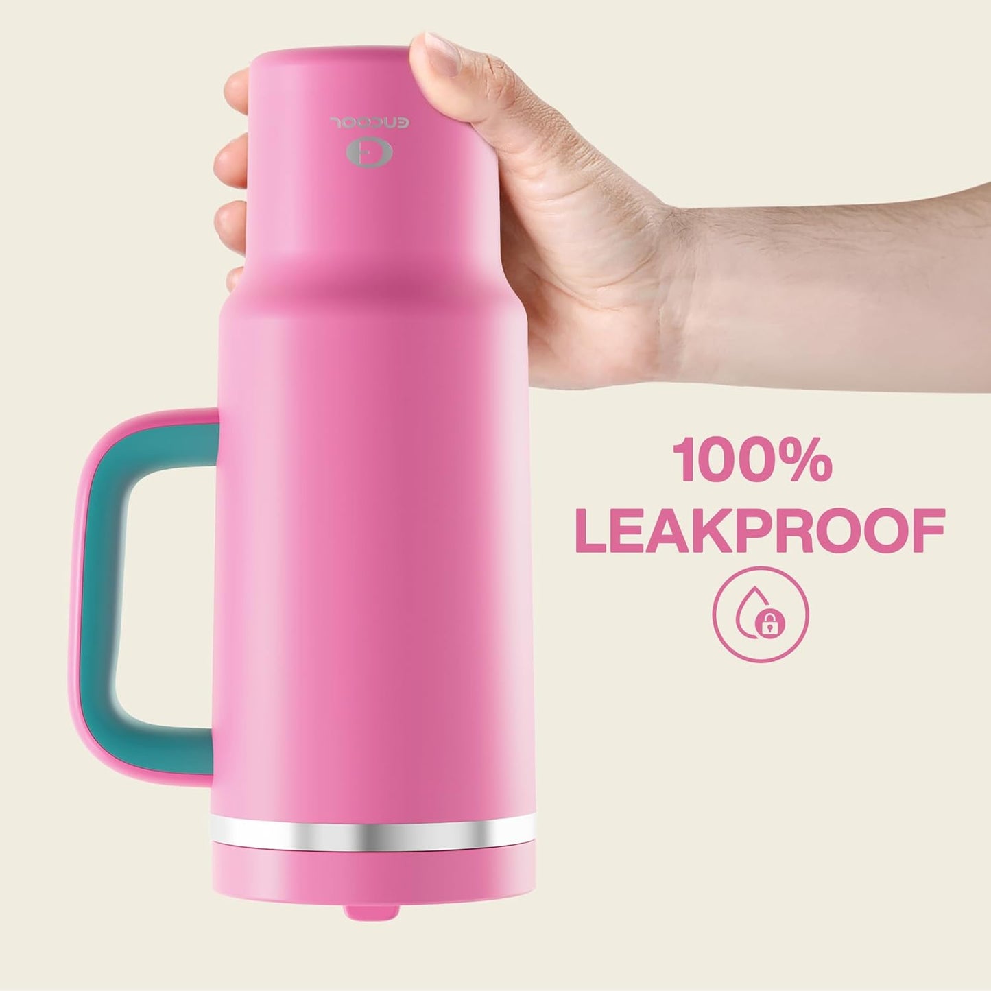 ENCOOL 40 oz Tumbler with Handle and Straw: Stainless Steel Insulated Tumbler Keeps Cold for 24 Hours, Leakproof Travel Cup Fits in Cup Holder and BPA-Free,Light Crimson