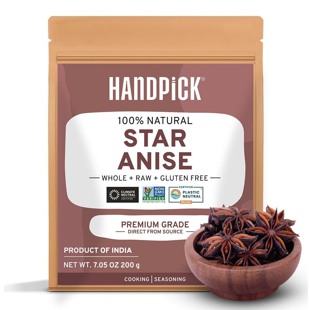 HANDPICK Star Anise Whole (200g/7oz) Gluten Free, 100% Raw Whole Chinese Pods, Premium Quality, Direct from Source, Packed in Resealable Zip Lock Pouch