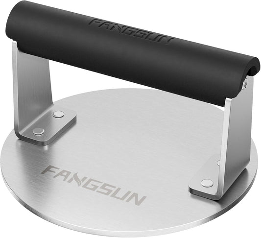 FANGSUN Smashed Burger Press, Burger Smasher for Griddle, Heavy-duty Stainless Steel Hamburger Press with Heat-resistant Handle, Non Stick Bacon Press, 6-Inch Grill Meat Press, Griddle Accessories Kit