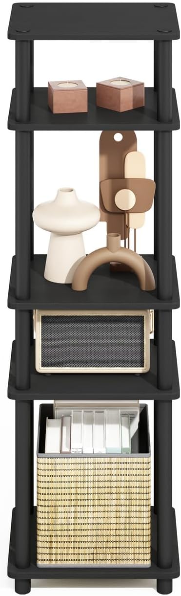 Furinno Turn-N-Tube Storage Shelves, Stackable Standing Shelf, Open Corner Shelf, for Organization and Storage, Living Room, Garage, Home Office, Americano