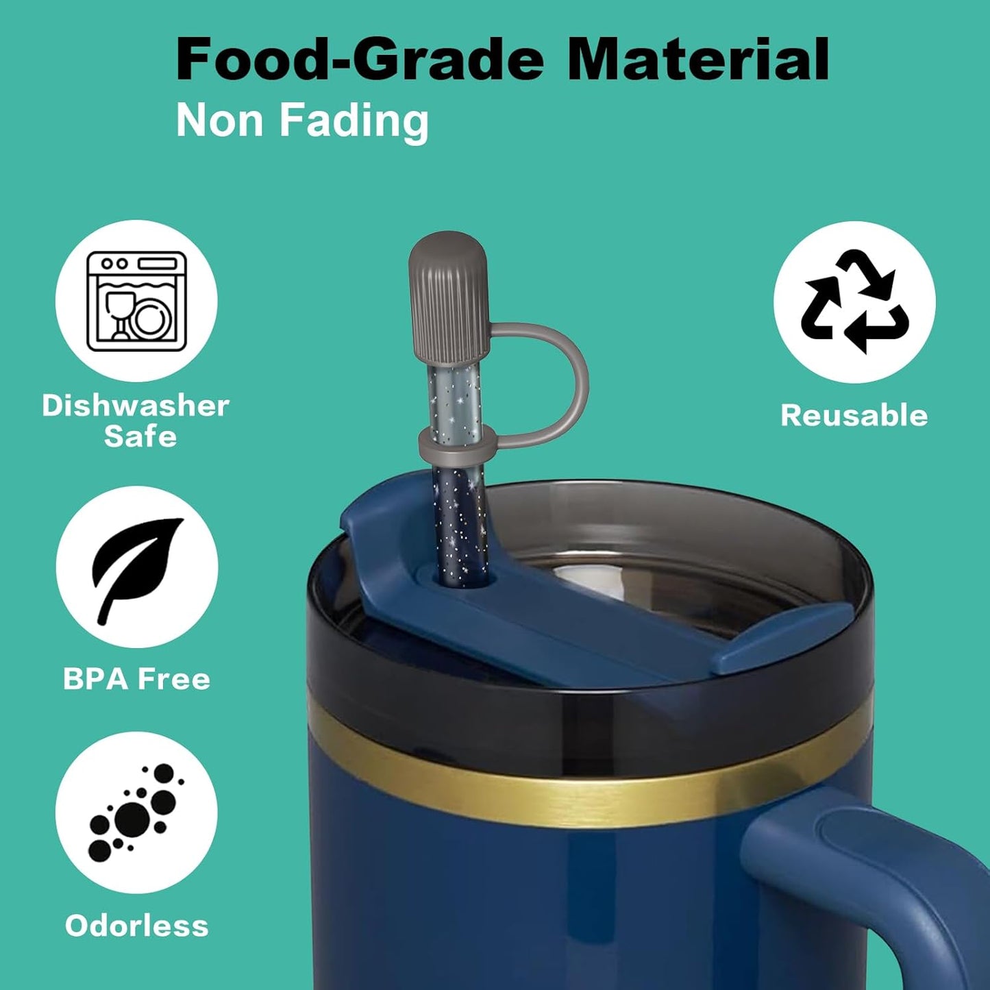 6 Color Replacement Straws with Cover Caps for Stanley Cup 40 oz 30 oz 20 oz 14 oz 64 oz Tumbler, Reusable Drinking Straws with Topper, Stopper, Cleaning Brush for Stanley Cup Accessorie