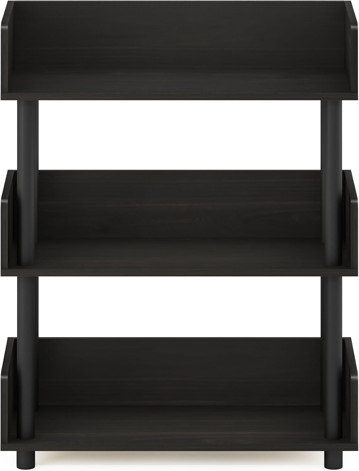 Furinno TURN-N-TUBE 3-Tier Display Shelf, Storage Shelves, Book Shelf, Open Shelves with Rounded Corner Top Edges, for Organization and Storage, Living Room, Home Office, Espresso