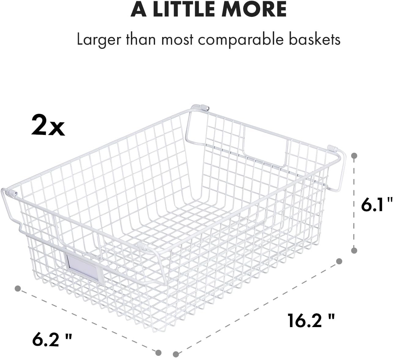 Granrosi Extra Large Stackable Wire Baskets for Organizing — Set of 2 White Wire Storage Baskets with Handles; Snacks & Chips Organizer for Pantry; XL Metal Storage Bins for Pantry