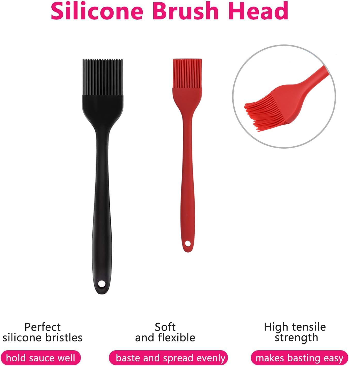 Hhyn Silicone Basting Pastry Brush Set 2 Pack Heat Resistant Spread Oil Butter Sauce for BBQ Grill Barbeque Kitchen Baking Cooking Pastries, 1 Large & 1 Small