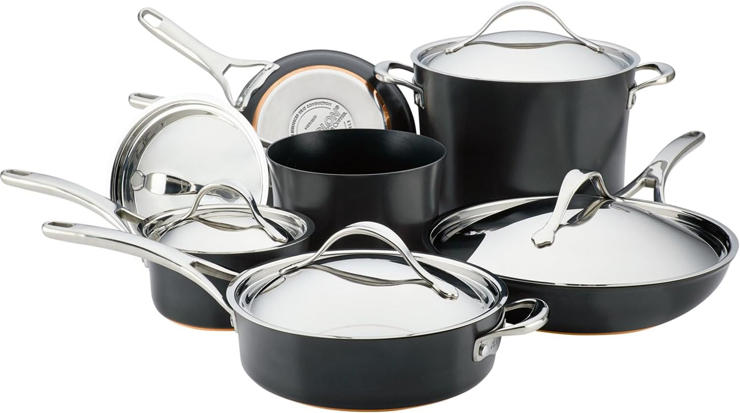 Anolon 83874 Nouvelle Copper Hard Anodized Nonstick Cookware Set / Pots and Pans Set - 11 Piece, Black Onyx